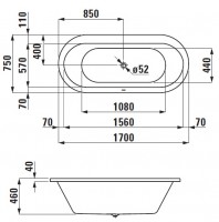 Laufen SOLUTIONS vana 1700x750x460 mm, vestavná, bílá H2225100000001